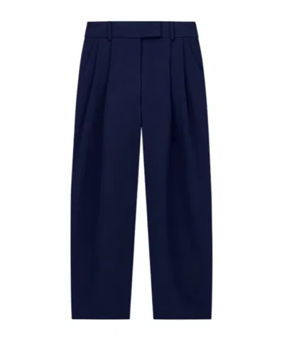 Giorgio Armani Trousers Wide-leg With Double Pleats In Silk Crepe Cady In Blue