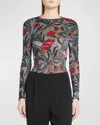 Giorgio Armani Tulle Jersey Floral Print Bodysuit In Multi