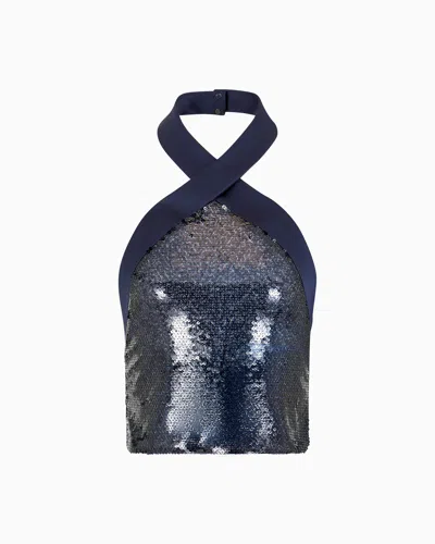 Giorgio Armani Tulle Top Embroidered With Sequins In Pattern