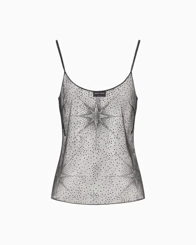 Giorgio Armani Tulle Top With Rhinestone Embroidery In Pattern