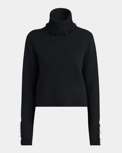 GIORGIO ARMANI TURTLENECK BEADED WOOL-CASHMERE SWEATER