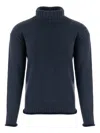 Giorgio Armani Ribbed High Neck Cashmere Sweater With Semi-rolled Edges In Blue