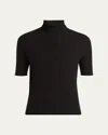 Giorgio Armani Turtleneck Short-sleeve Cashmere Rib Sweater In Black