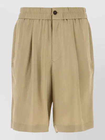 Giorgio Armani Twill Bermuda Shorts Pleats Button Back Pocket In Multi