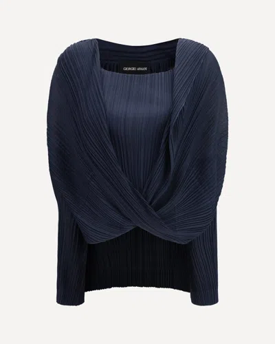 Giorgio Armani Twin Set Crafted From Semi-sheer Pleated Fabric In Blue