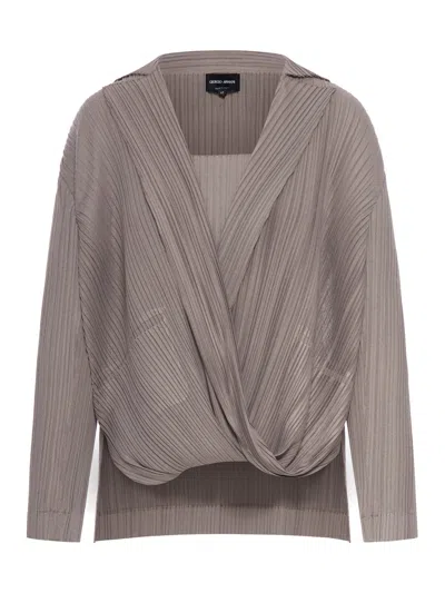 Giorgio Armani Long-sleeved Pleated Blouse In Animal Print