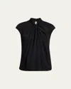 Giorgio Armani Twisted Cap-sleeve Georgette Silk Blouse In Solid Black