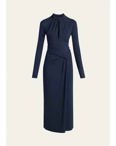 Giorgio Armani Twisted Keyhole Long-sleeve Midi Dress In Blue