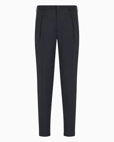 Giorgio Armani Official Store Two-dart Trousers In Silk-blend Twill In Midnight Blue