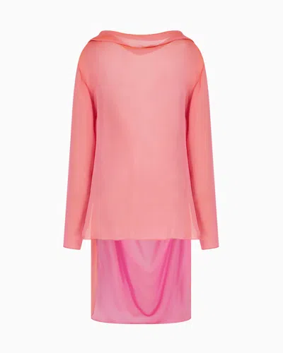 Giorgio Armani Two-tone Silk Chiffon Long Shirt In Pink