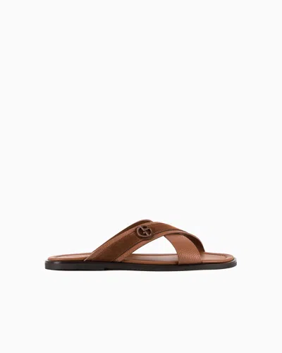 Giorgio Armani Two-toned, Plaited Suede Cross Sandals In Brown