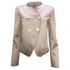 Giorgio Armani Uncollared Double-breasted Blazer In Rose Polyester In Pink