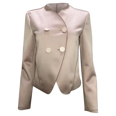 Giorgio Armani Uncollared Double-breasted Blazer In Rose Polyester In Pink