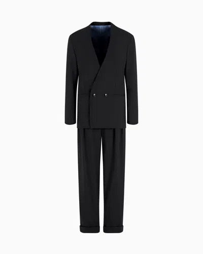 Giorgio Armani Upton Line Double-breasted Suit In A Micro Gingham Virgin Wool In Black