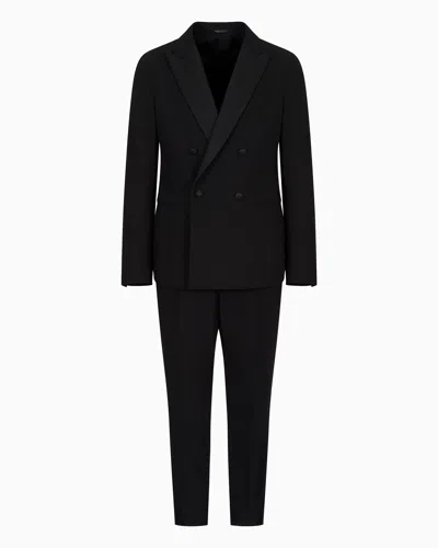 Giorgio Armani Soho Line Double-breasted Pinstriped Suit In Virgin Wool In Black