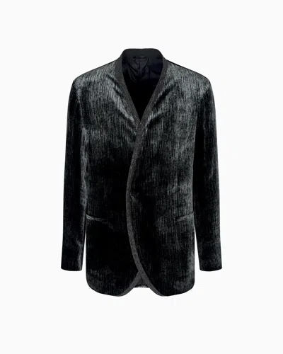 Giorgio Armani Upton Line Lurex Velvet And Rhinestone Tuxedo Jacket In Black