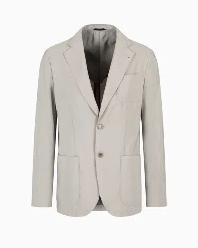 Giorgio Armani Upton Line Single-breasted Jacket In A Washed Silk Blend In Grey