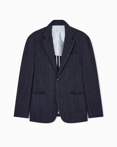 Giorgio Armani Upton Line Single-breasted Jacket In Chevron Stretch Virgin Wool In Blue