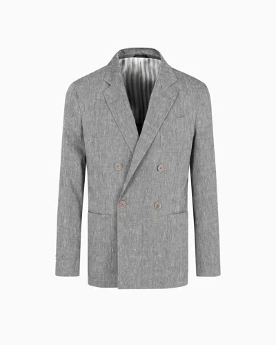 Giorgio Armani Upton Line Single-breasted Jacket In Denim-effect Linen And Wool In Gray