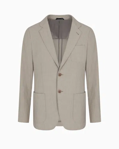 GIORGIO ARMANI UPTON LINE SINGLE-BREASTED JACKET IN LINEN CANVAS