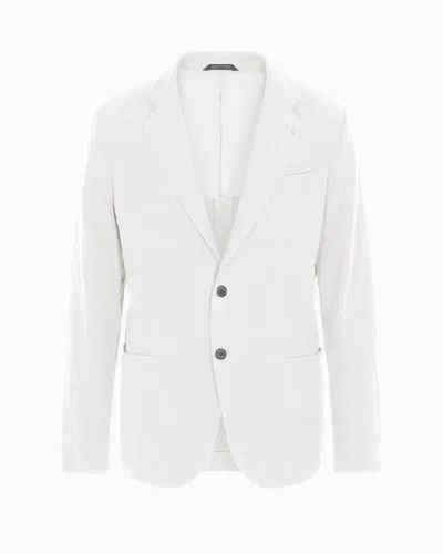 Giorgio Armani Official Store Upton Line Single-breasted Jacket In Pure Linen Canvas In Blanc