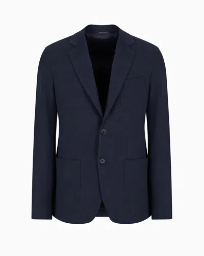 Giorgio Armani Official Store Upton Line Single-breasted Jacket In Pure Linen Canvas In Bleu