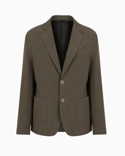 Giorgio Armani Official Store Upton Line Single-breasted Jacket In Pure Linen Canvas In Green