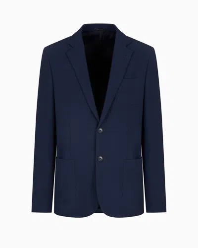 Giorgio Armani Upton Line Single-breasted Jacket In Seersucker Virgin Wool In Blue
