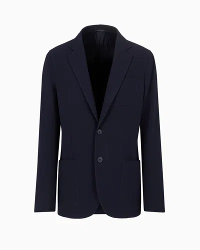 Giorgio Armani Official Store Upton Line Single-breasted Jacket In Virgin Wool And Cashmere Seersucker In Black