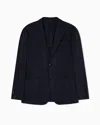 Giorgio Armani Upton Line Single-breasted Jacket In Washed Silk In Blue