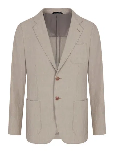 GIORGIO ARMANI GIORGIO ARMANI UPTON LINE SINGLE-BREASTED LINEN CANVAS JACKET