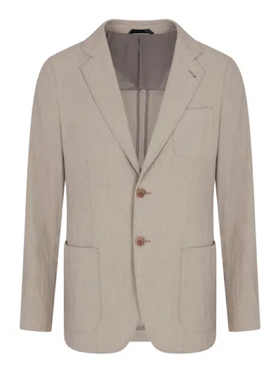 Giorgio Armani Upton Line Single Breasted Linen Jacket In Multicolor