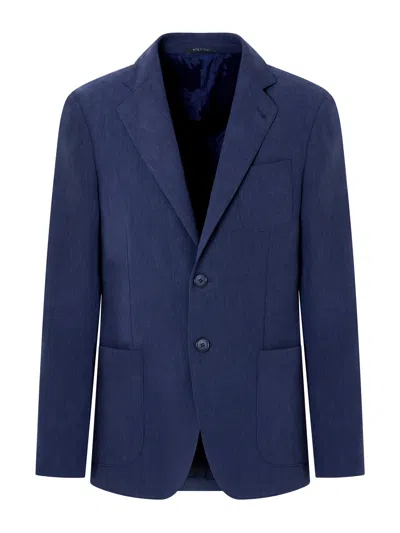 Giorgio Armani Upton Linen Single-breasted Jacket In Blue