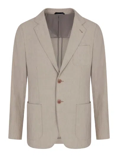 Giorgio Armani Upton Line Single-breasted Jacket In Linen Canvas In Beige