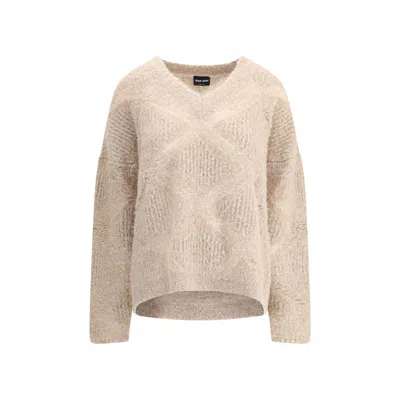 Giorgio Armani Women V-neck Cashmere And Alpaca Blend Sweater In Neutral