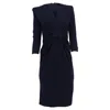 Giorgio Armani V-neck Gathered Tab Front Midi Dress In Navy Blue Viscose In Blue