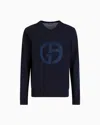 Giorgio Armani V-neck Jumper In Virgin Wool And Cashmere In Blue