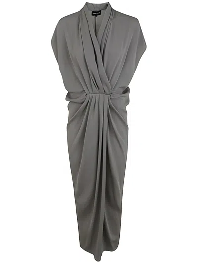 Giorgio Armani V Neck Long Dress In Grey