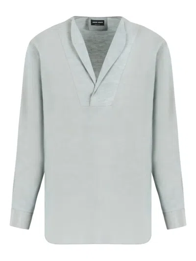 Giorgio Armani V-neck Long-sleeve T-shirt In Gray