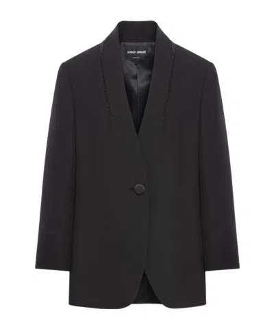 Giorgio Armani V-neck Long-sleeved Suit Jacket In Black
