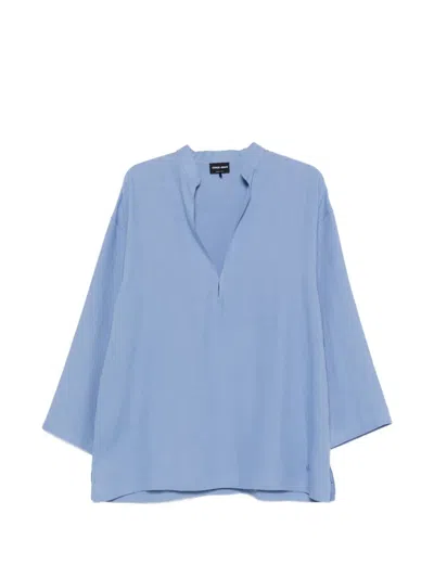 Giorgio Armani V-neck Shirt In Blue