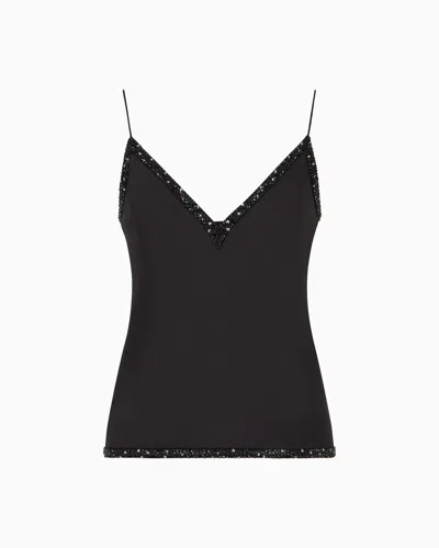 Giorgio Armani V-neck Silk Top With Embroidery In Pattern