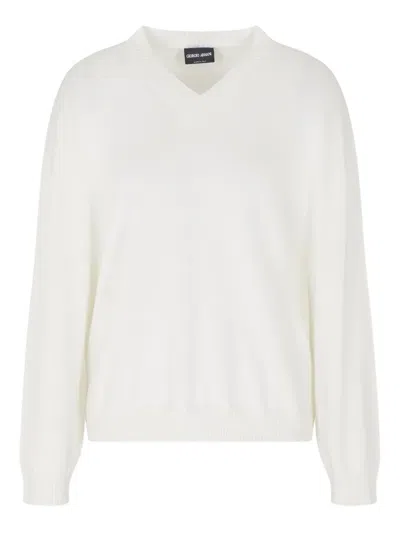 Giorgio Armani V-neck Sweater In White