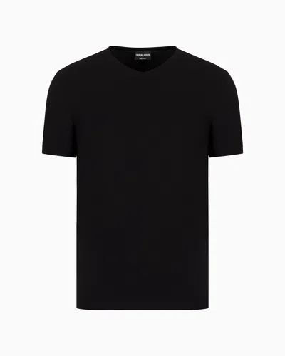 Giorgio Armani Official Store V-neck T-shirt Icon In Stretch Viscose Jersey In Black
