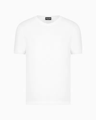 Giorgio Armani Official Store Stretch Viscose Bamboo Jersey T-shirt With Ga Embroidery In White