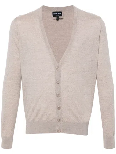 Giorgio Armani V-neck Wool Cardigan In Neutrals