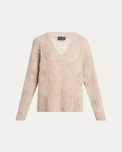 GIORGIO ARMANI V-NECK WOOL CASHMERE OPEN-KNIT SWEATER
