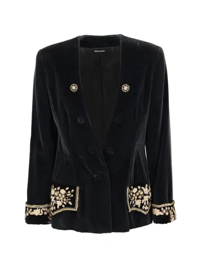 Pre-owned Giorgio Armani Velvet Blazer In Black