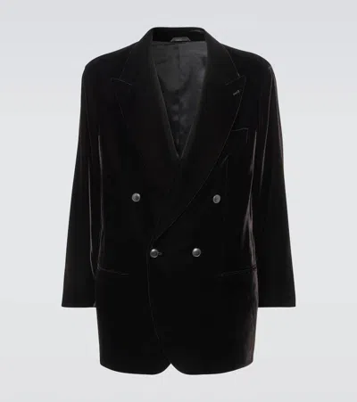 Giorgio Armani Velvet Blazer In Braun