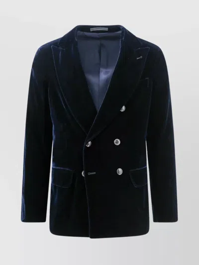 Giorgio Armani Velvet Blazer With Button Detailing And Wide Lapel In Black